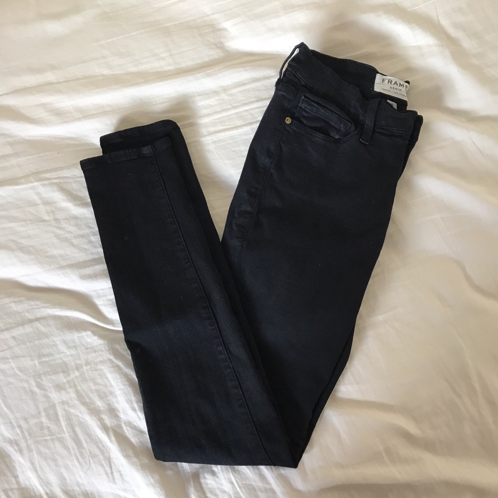 FRAME - Black Mid-rise Skinny Jeans